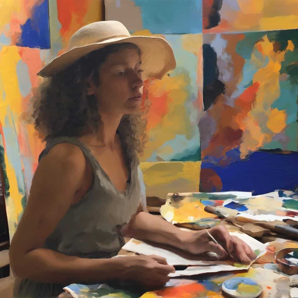 Ανθρωπος ζωγραφίζει σε πολύχρωμο καμβά, δημιουργία από το χάος και την καλλιτεχνική έκφραση.